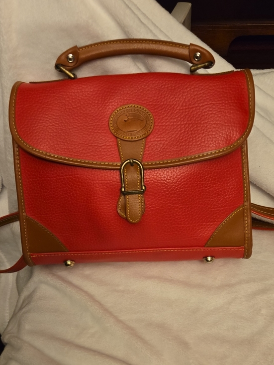 Dooney & Bourke Handbags - Dooney & Bourke Red Leather Satchel/Purse Set with Brown Trim